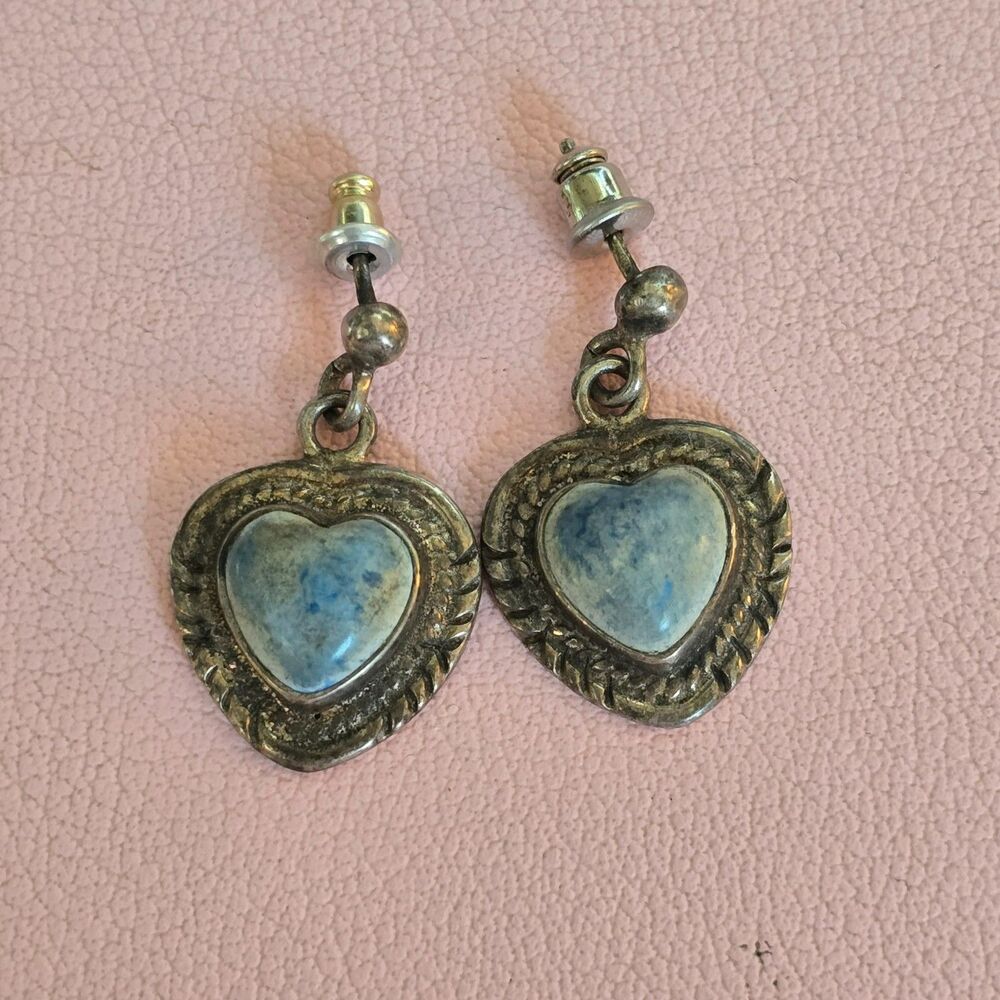 VIntage Southwestern 925 Sterling Silver and Lapis Heart Earrings